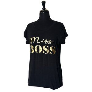 Miss Boss T-Shirt 100% Cotton Black w/Gold Lettering Junior's Size XXL(19)-READ